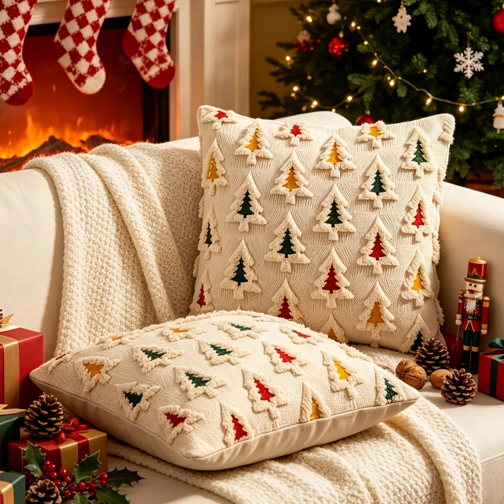 2-Pack 3D Christmas Tree Embroidered Plush Pillow Covers 18" Cushion Cover Set Richie's