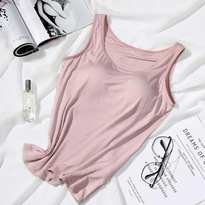 Women's Tank Top with Built-In Padded Bra – Slim Fit Cami Women's Cami Vest Top Richie's pink M