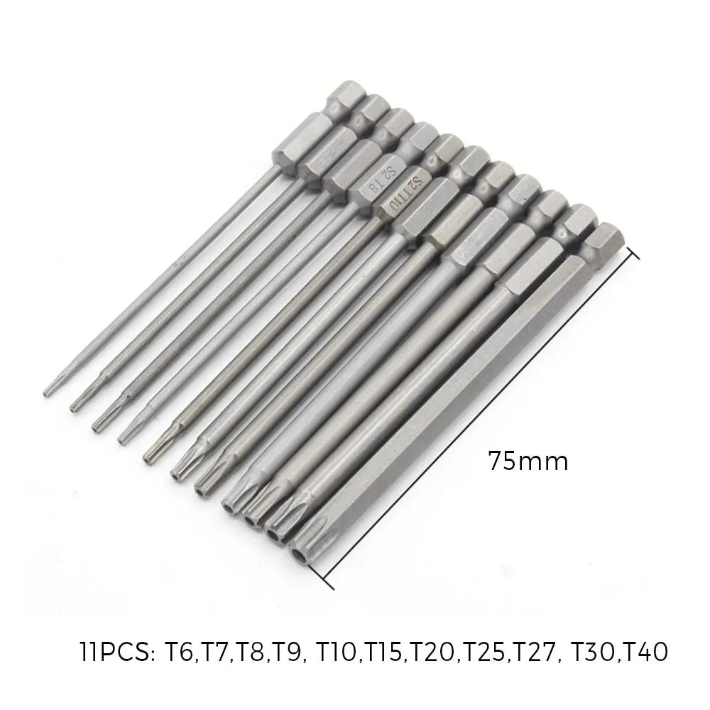 Torx Tamper-Proof Magnetic Bit Set 8/11 Pc 1/4" Hex | Binoax Screwdriver Bit Set Richie's 11Pcs 75mm