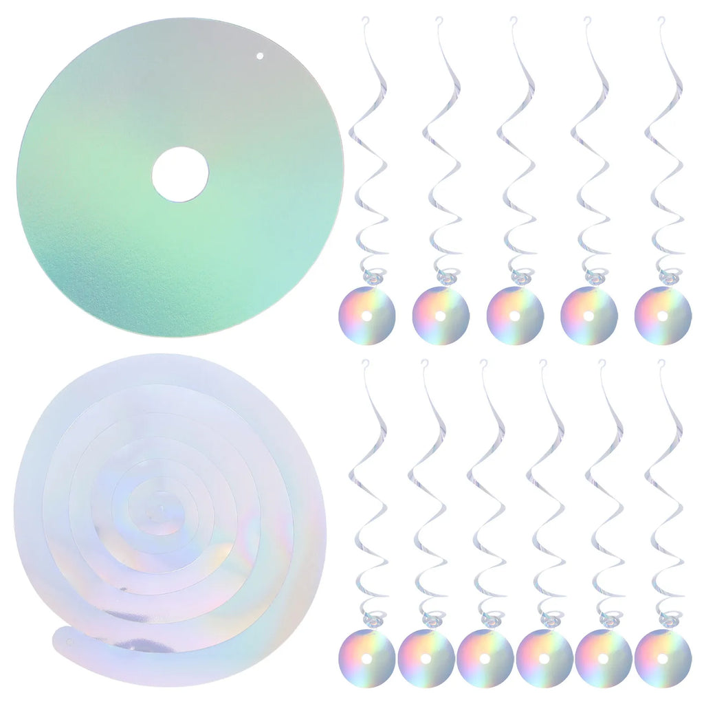 12Pcs Holographic CD Spiral Hanging Decorations – Disco Party Party Hanging Decorations Richie's