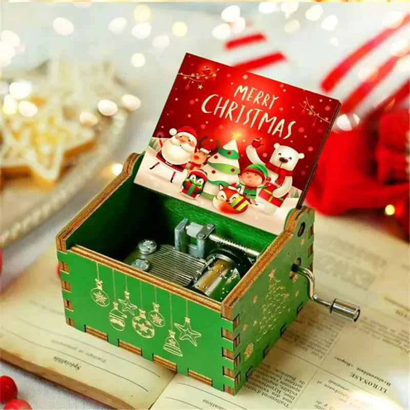 Wooden Hand Crank Music Box – Christmas Theme Holiday Gift Music Box Richie's 01