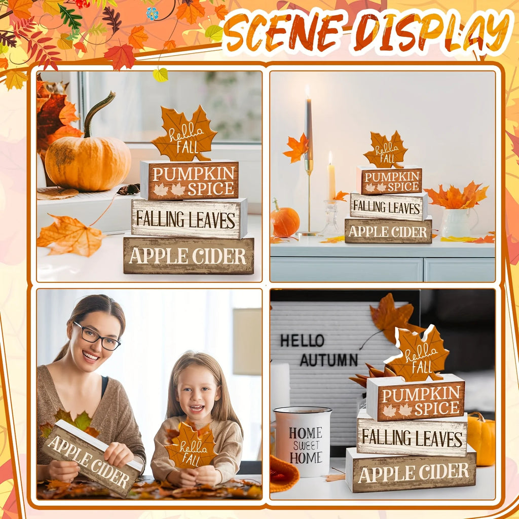 4pcs Fall Tiered Tray Decor Set – Rustic Maple Leaf Wood Signs Seasonal Tray Decor Richie's