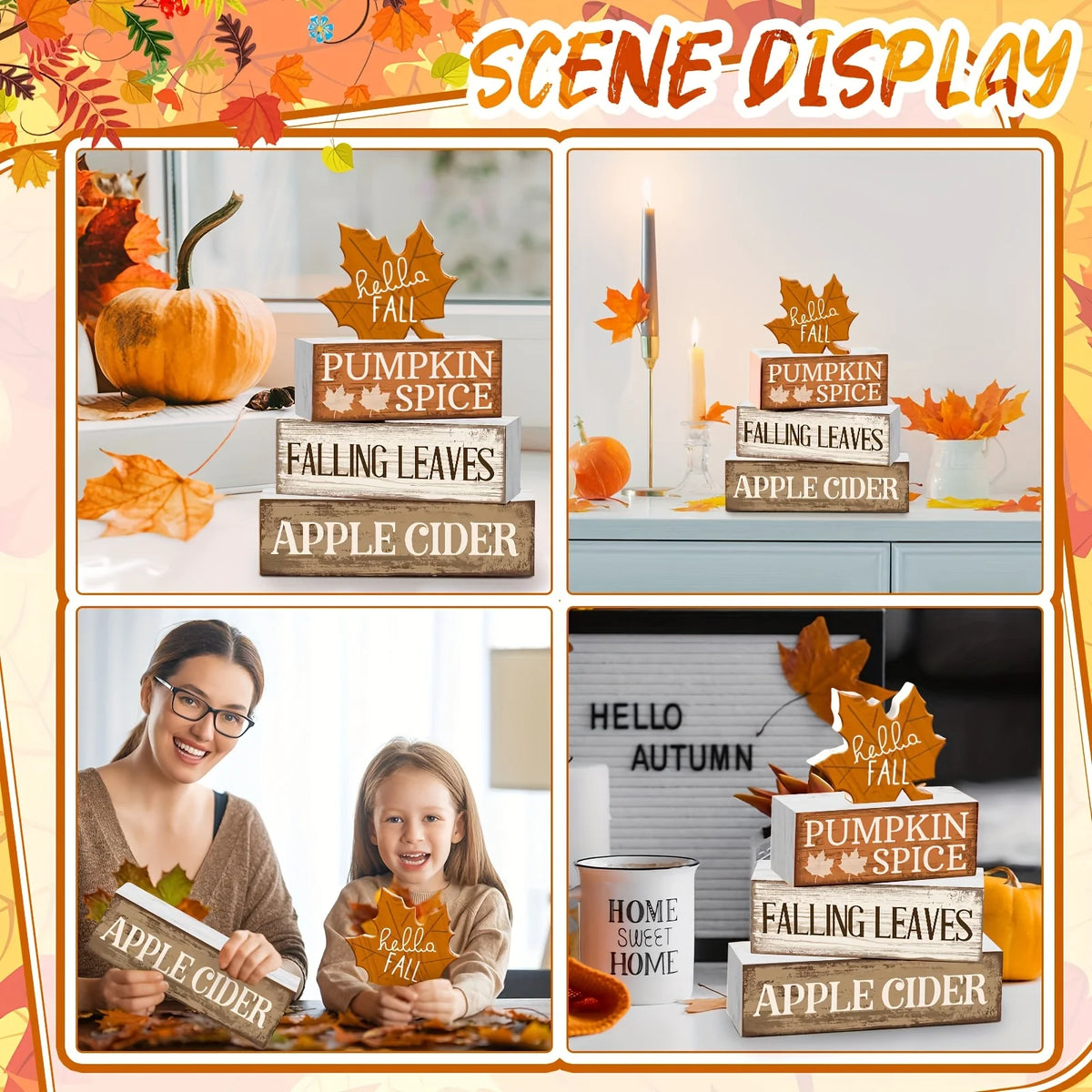 4pcs Fall Tiered Tray Decor Set – Rustic Maple Leaf Wood Signs Seasonal Tray Decor Richie's
