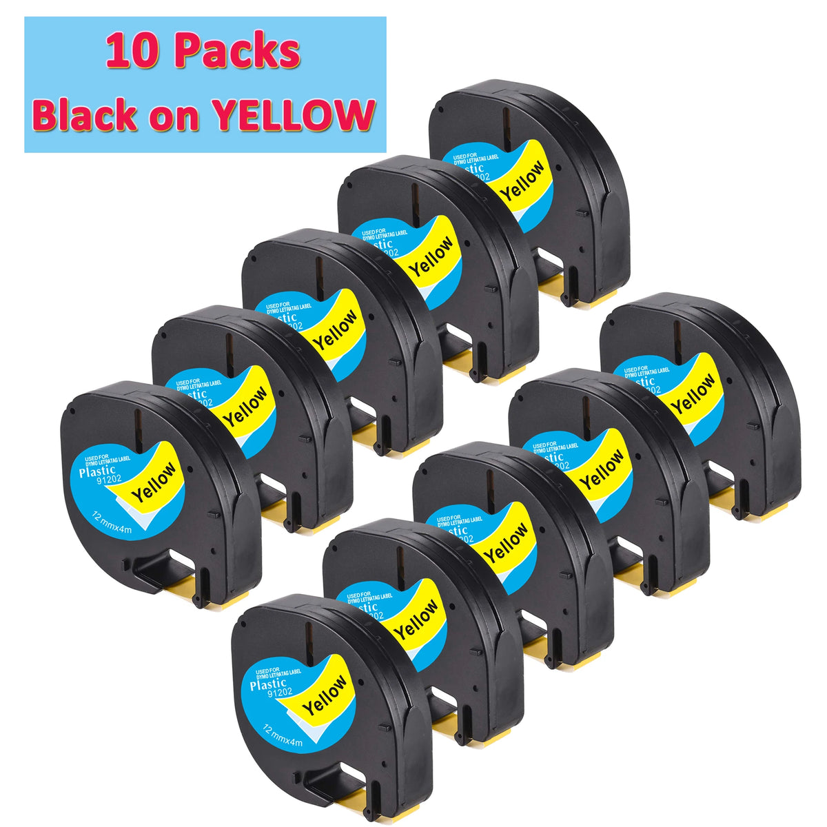 Dymo Letratag LT-100H Handheld Label Maker | 12mm Printer Label Maker Richie's 10pcs Black on Yw