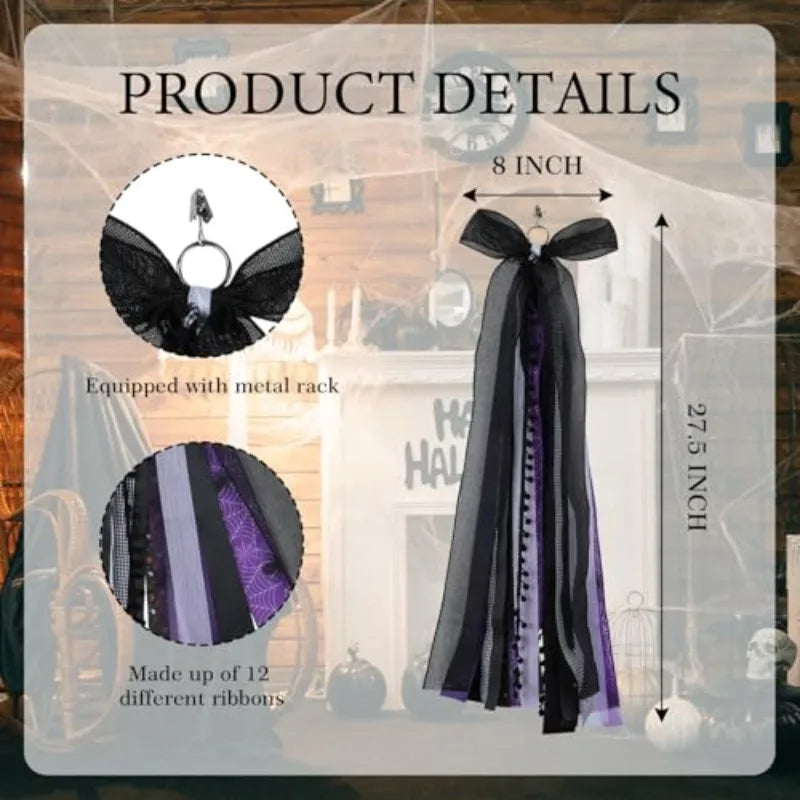 Black Purple Spiderweb Halloween Door Wreath | Multi-Layer Ribbon Halloween Door Wreath Richie's