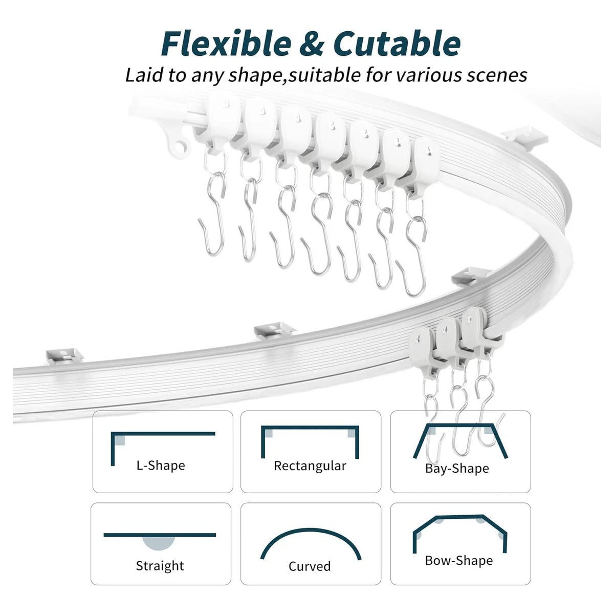 Flexible Bendable Curtain Track – Ceiling or Wall Mount 1m Curtain Track Rail Richie's