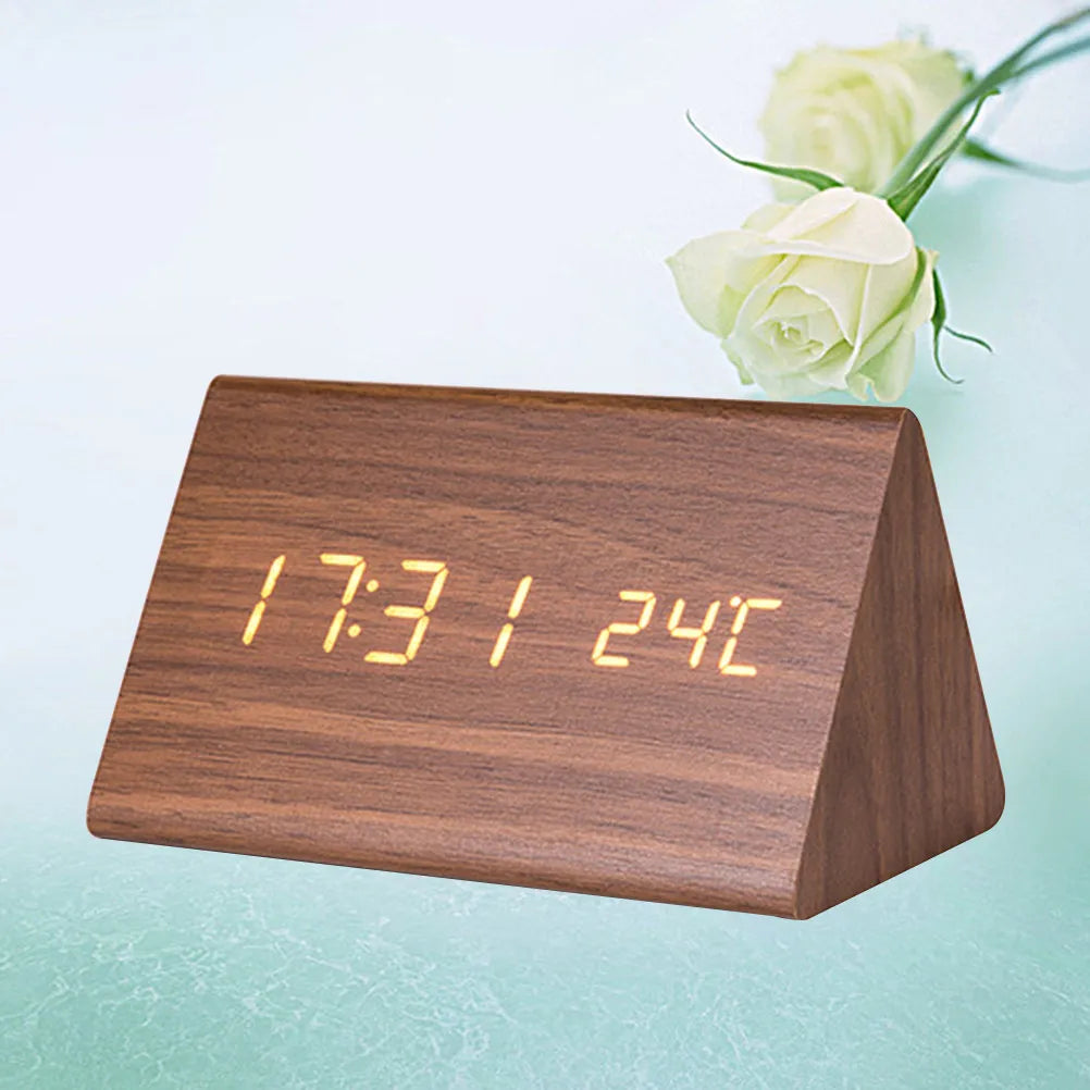 Wood Digital Alarm Clock LED Display, Temp & Snooze Digital Alarm Clock Richie's