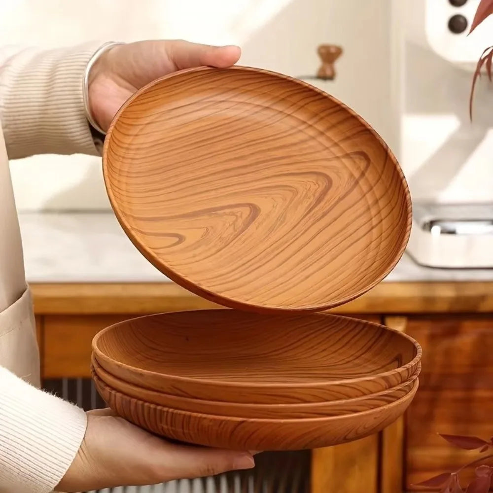 Wood-Grain Round Serving Tray – Tea, Bread & Dinner Plate Serving Tray Richie's