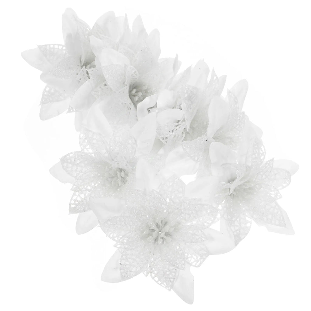 12-Piece Glitter Artificial Poinsettia Flowers Christmas Decor Artificial Christmas Flowers Richie's