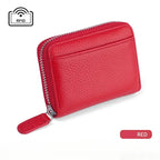 RFID Blocking Leather Card Wallet 14/20 Slots Zipper Coin Purse Card Holder Wallet Richie's Red-14card