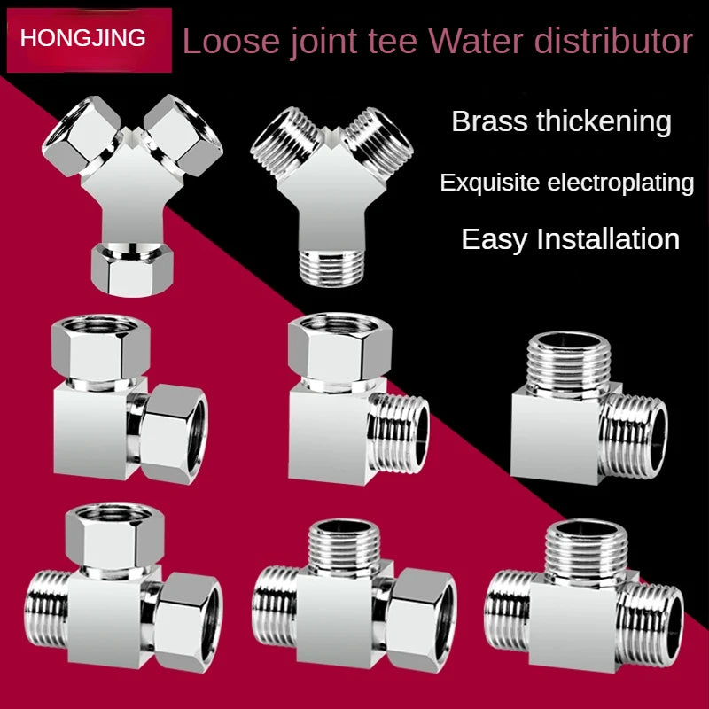 1/2" All-Brass Three-Way Faucet Splitter | 1-In-2-Out Fitting Brass Pipe Fitting Richie's