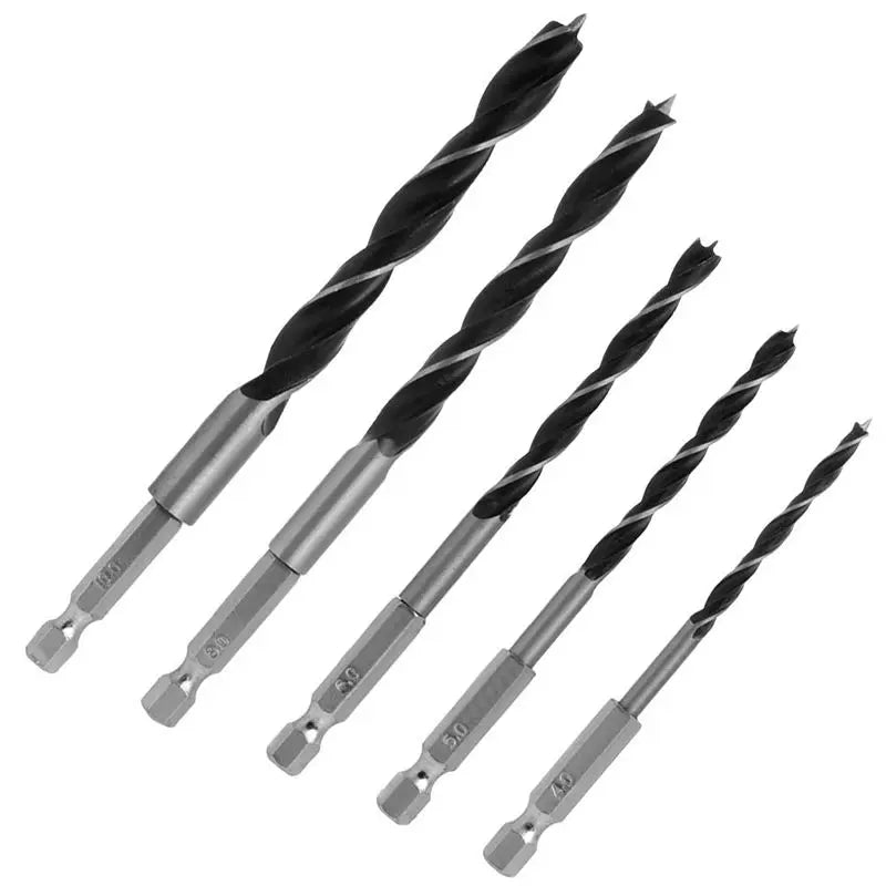 5Pcs Three-Point HSS Woodworking Drill Bit Set – Hex Shank Woodworking Drill Bits Richie's black