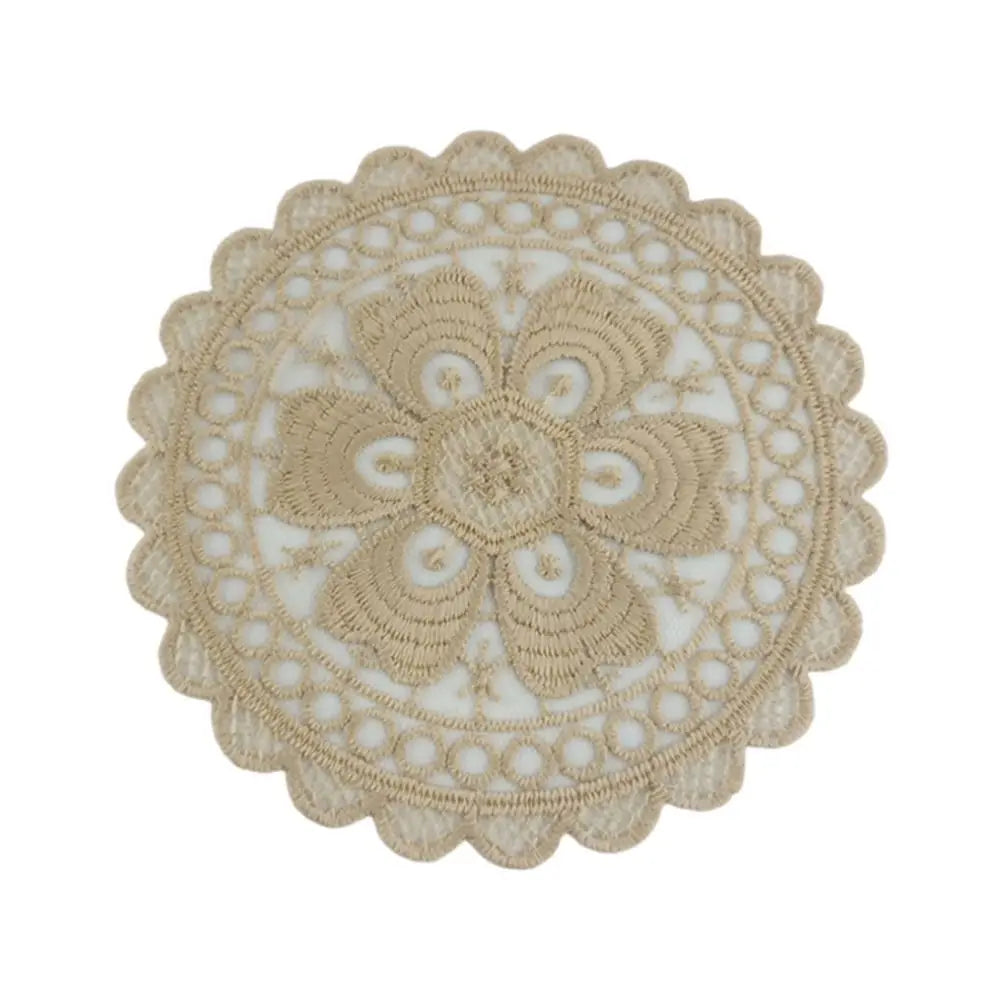 Lace Embroidered Round Coaster – Retro Vintage Cloth Dining Mat Embroidered Coaster Richie's -Brown-1 One Size