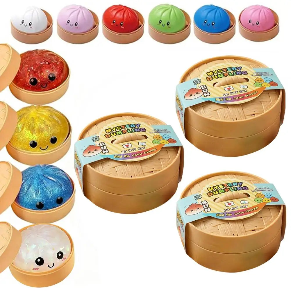 Glitter Dumpling Squishy Sensory Fidget Toy with Steamer Box Squishy Fidget Toy Richie's Random 3PCS