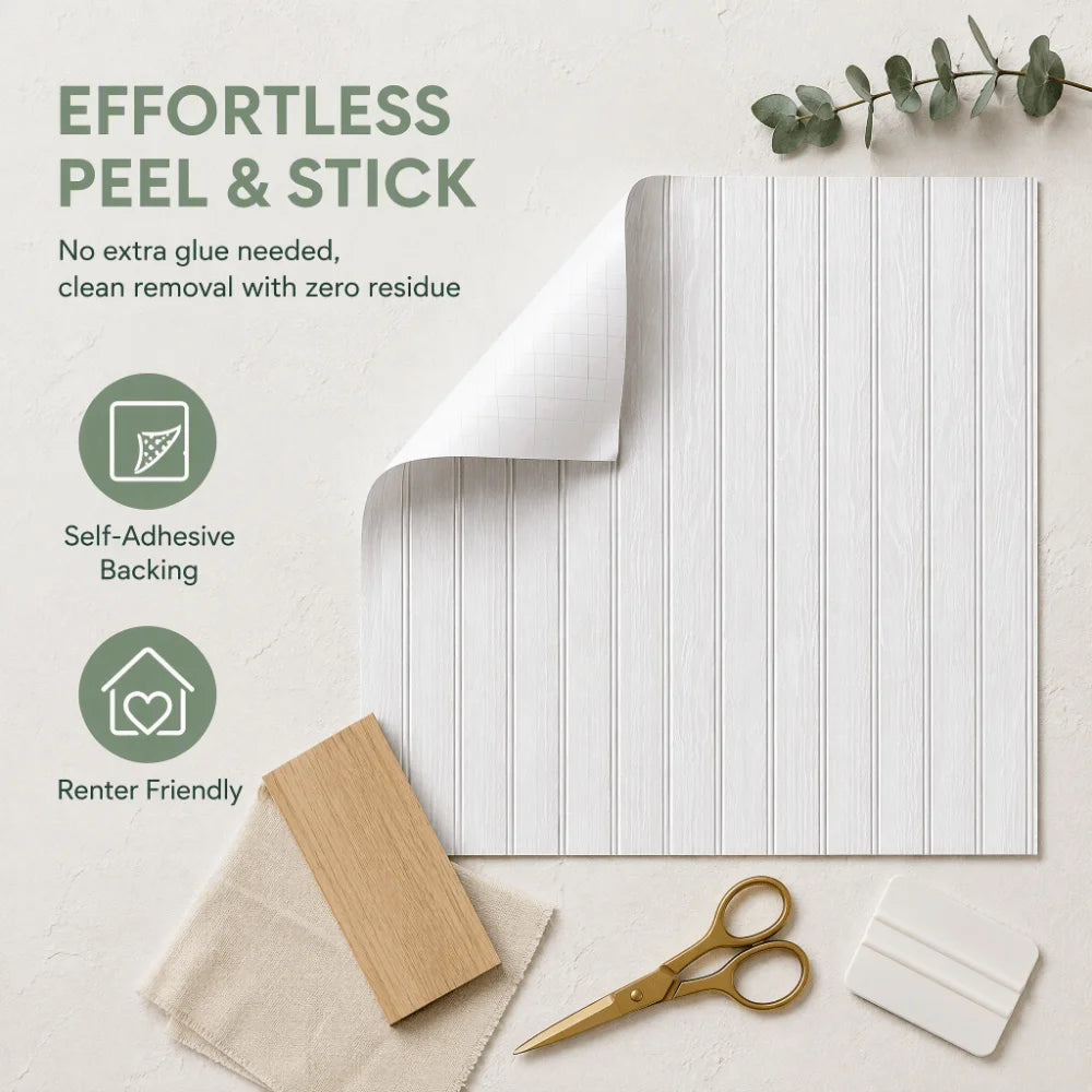 White Beadboard Peel & Stick Wallpaper – Removable PVC Wall Covering Peel & Stick Wallpaper Richie's