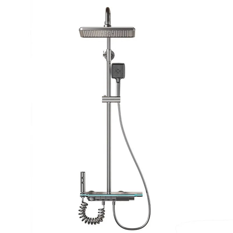 Brass Thermostatic Shower Set Digital Display Piano Button Gun Gray Thermostatic Shower Set Richie's