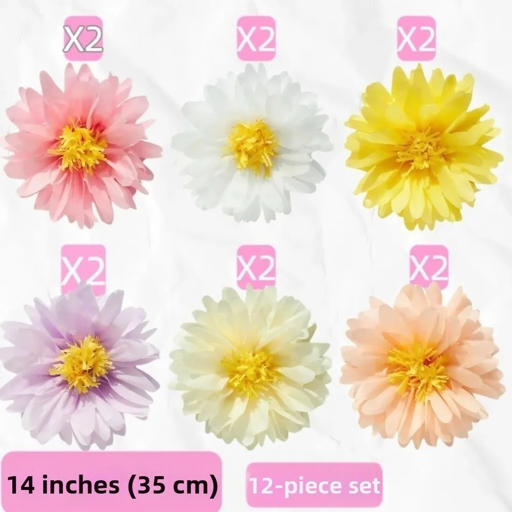 Daisy Paper Pom Poms Hanging Garland Set – 6 or 12 Pieces Paper Party Decorations Richie's 12Pcs-6 Color