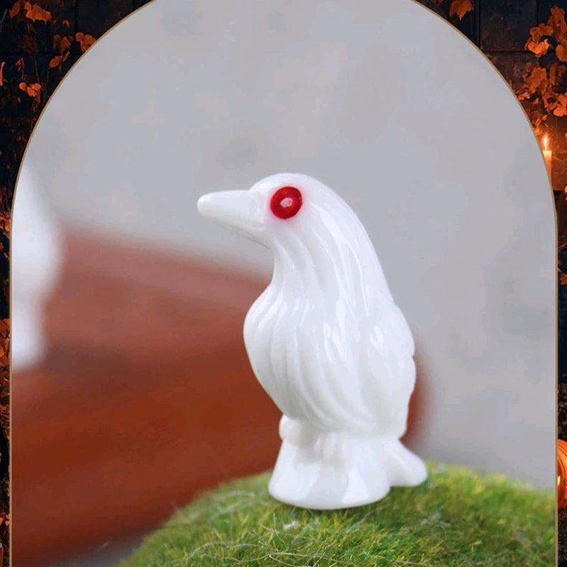 10Pcs Luminous Mini Resin Crow Figurines Halloween Decor Set Halloween Figurines Richie's White
