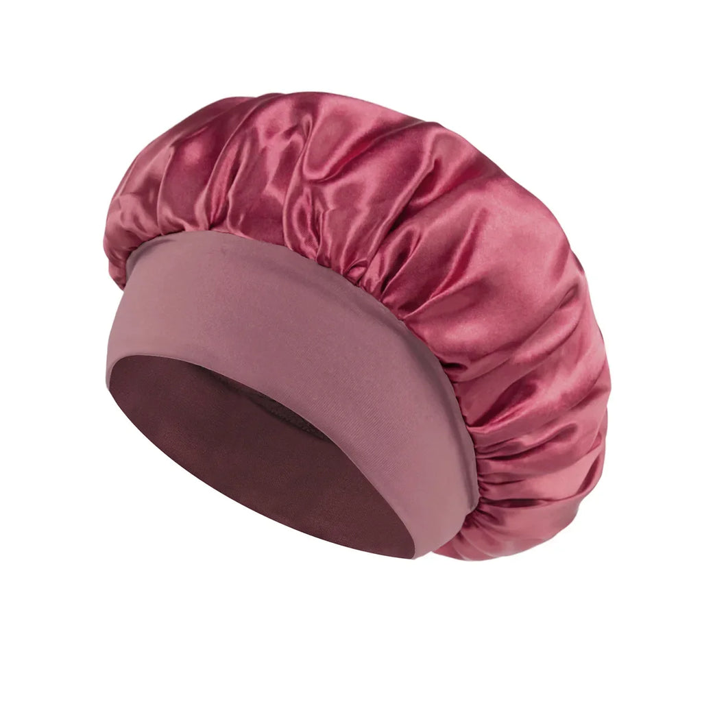 Satin Wide-Brim Sleeping Bonnet – Unisex Hair Care Night Cap Satin Sleep Bonnet Richie's Rose Purple Red