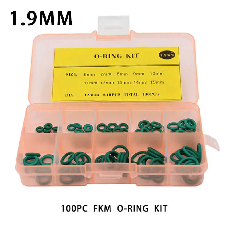 FKM O-Ring Seal Assortment Kit – 6 Sizes Fluorine Rubber O-Ring Seal Kit Richie's BFG100-1.9