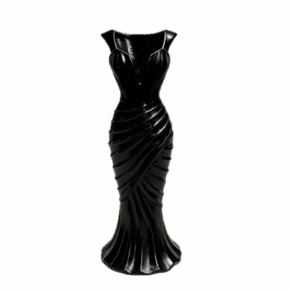 3D Printed Gown-Shaped Flower Vase | Elegant Dress Design Decorative Vase Richie's Black