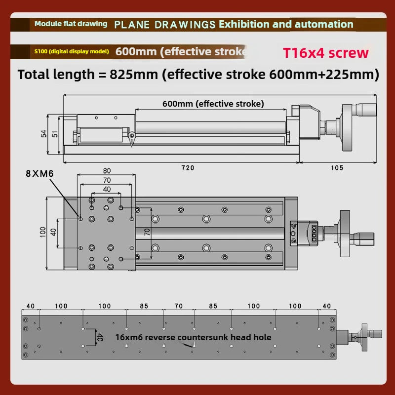XYZ Manual Linear Slide Table Digital Display & Handwheel S100 Linear Slide Table Richie's S100-600MM-H