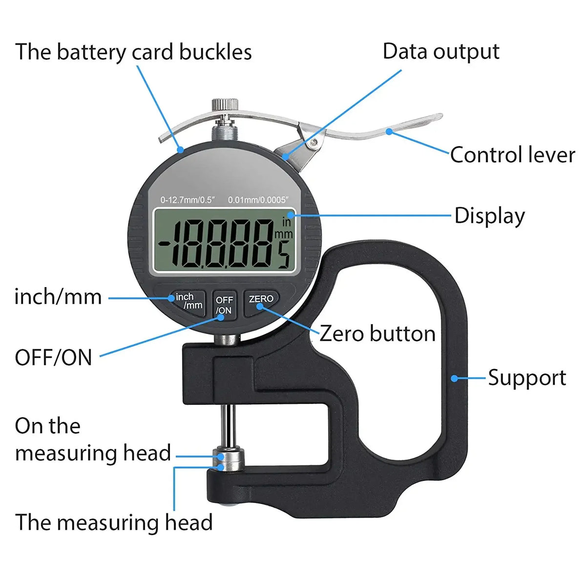 FTBTOC Digital Thickness Gauge 0–25.4mm Electronic Micrometer Digital Thickness Gauge Richie's