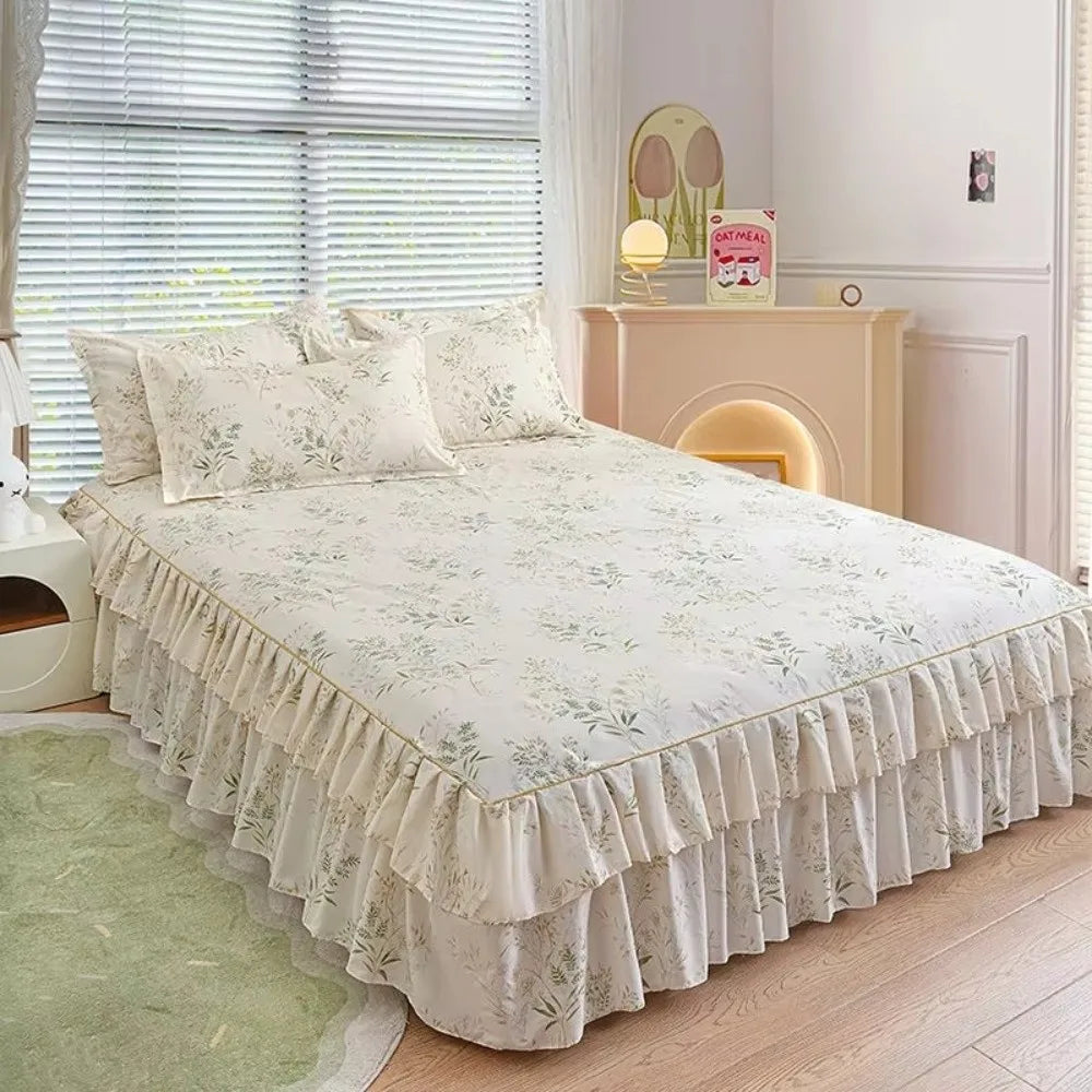 Floral Lace 3-Piece Cotton Bedsheet Set – 120/150CM Bed Skirt Bedsheet Set Richie's