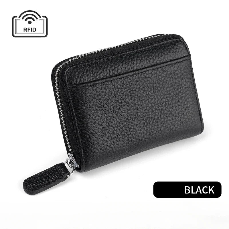 RFID Blocking Leather Card Wallet 14/20 Slots Zipper Coin Purse Card Holder Wallet Richie's Black-20card