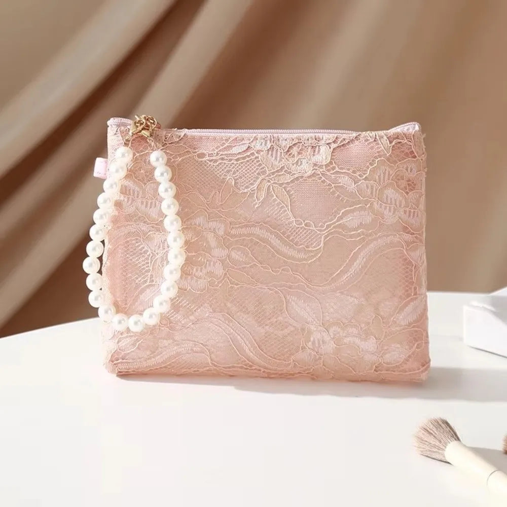 Lace Cosmetic Pouch Pearl Chain Makeup Travel Bag Organizer Cosmetic Travel Pouch Richie's