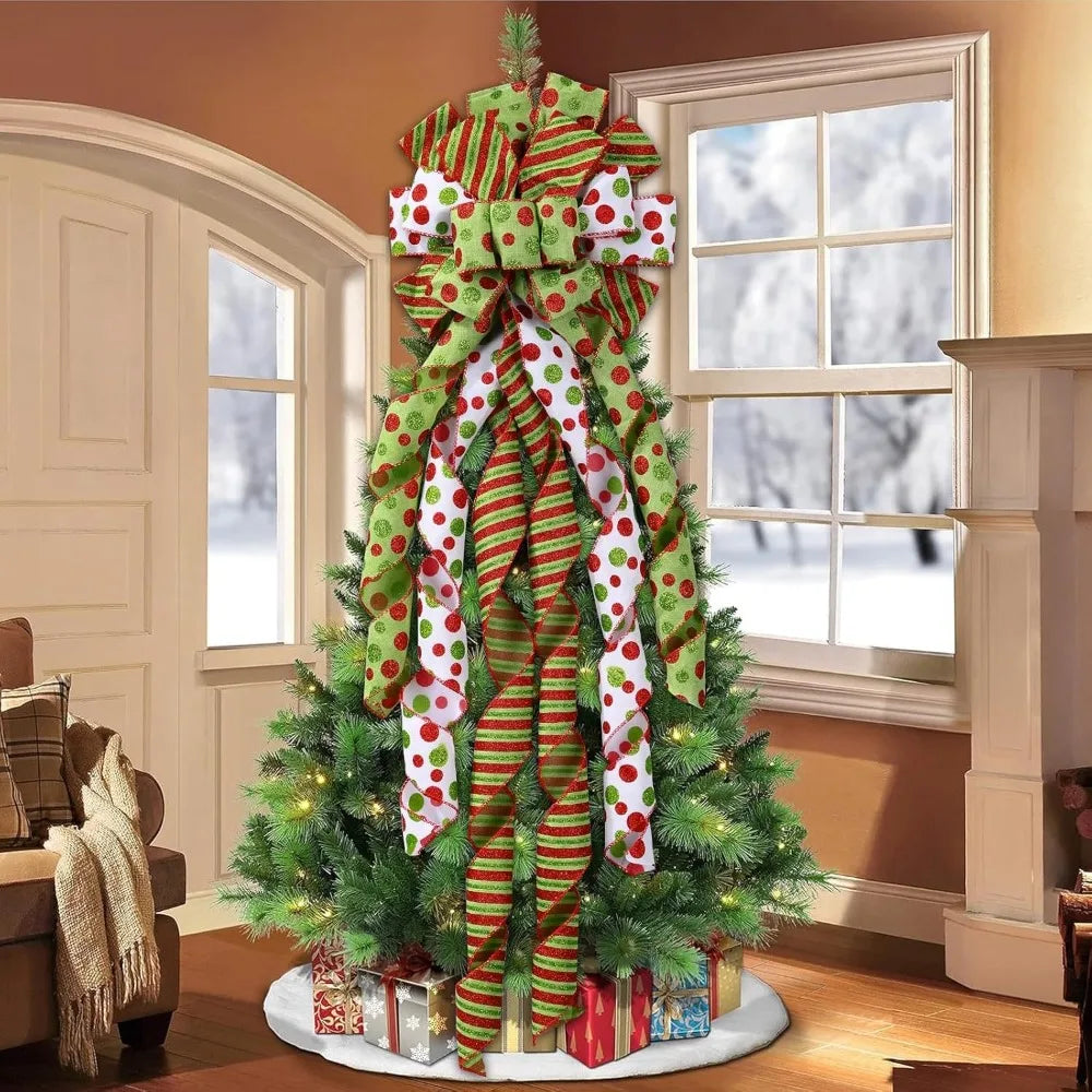 Large Christmas Bow Tree Topper – Red & Green Polka Dot Christmas Tree Topper Richie's