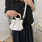 Bow Tie Mini PU Leather Crossbody Bag – Wooden Handle Tote Crossbody Shoulder Bag Richie's