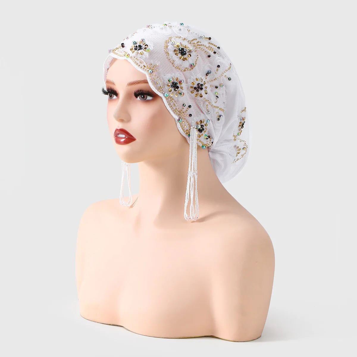 Muslim Pearl Lace Inner Cap – Elastic Islamic Headwear for Women Islamic Inner Cap Richie's 5 white