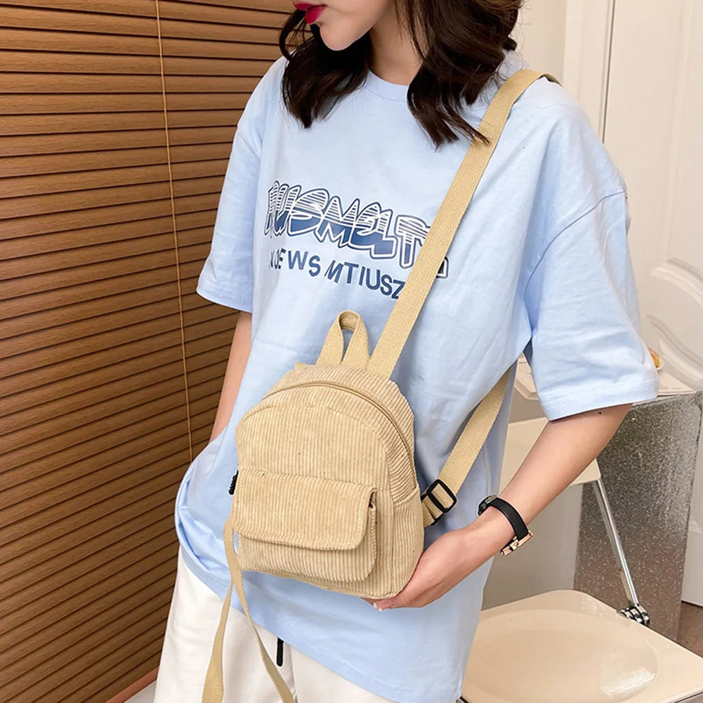 Women's Mini Corduroy Backpack – Casual Small Travel Bag Mini Backpack Richie's