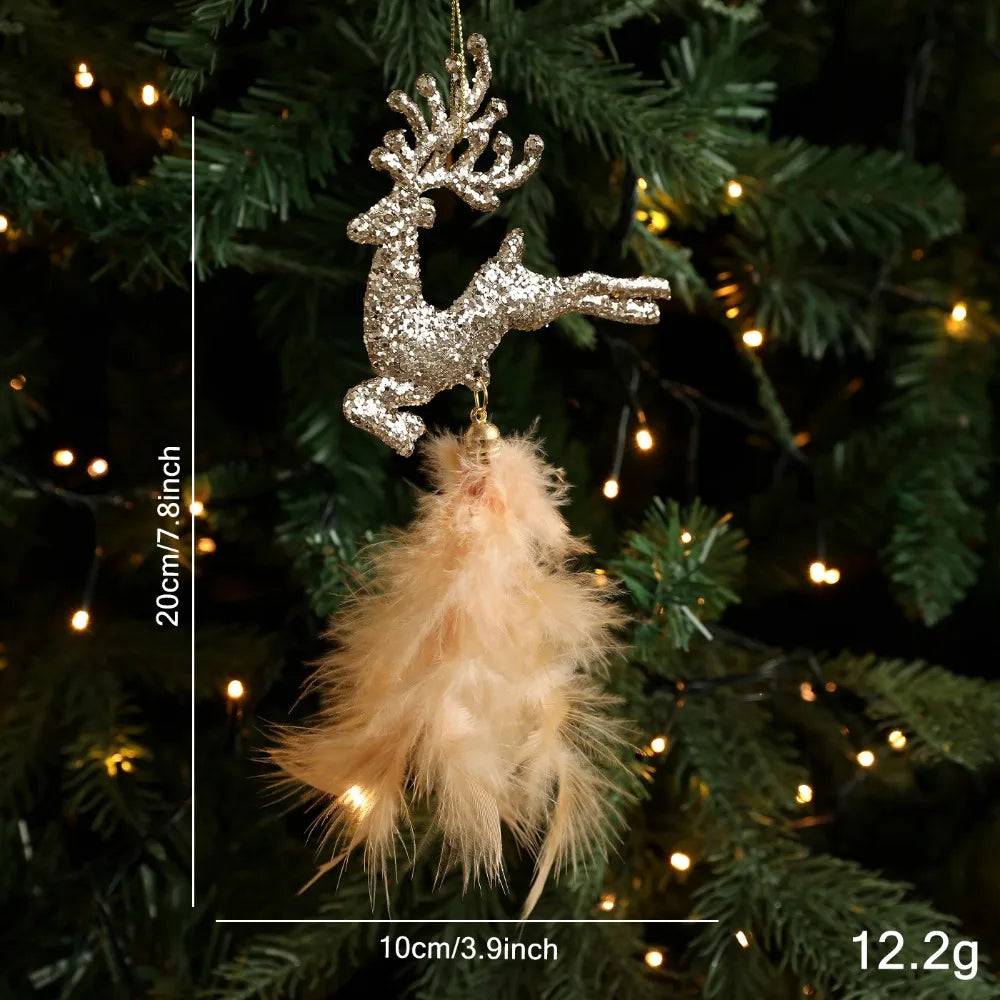 Christmas Feather Pendant Ornament – Angel Snowflake Elk 20cm Christmas Tree Ornament Richie's Gold-Elk