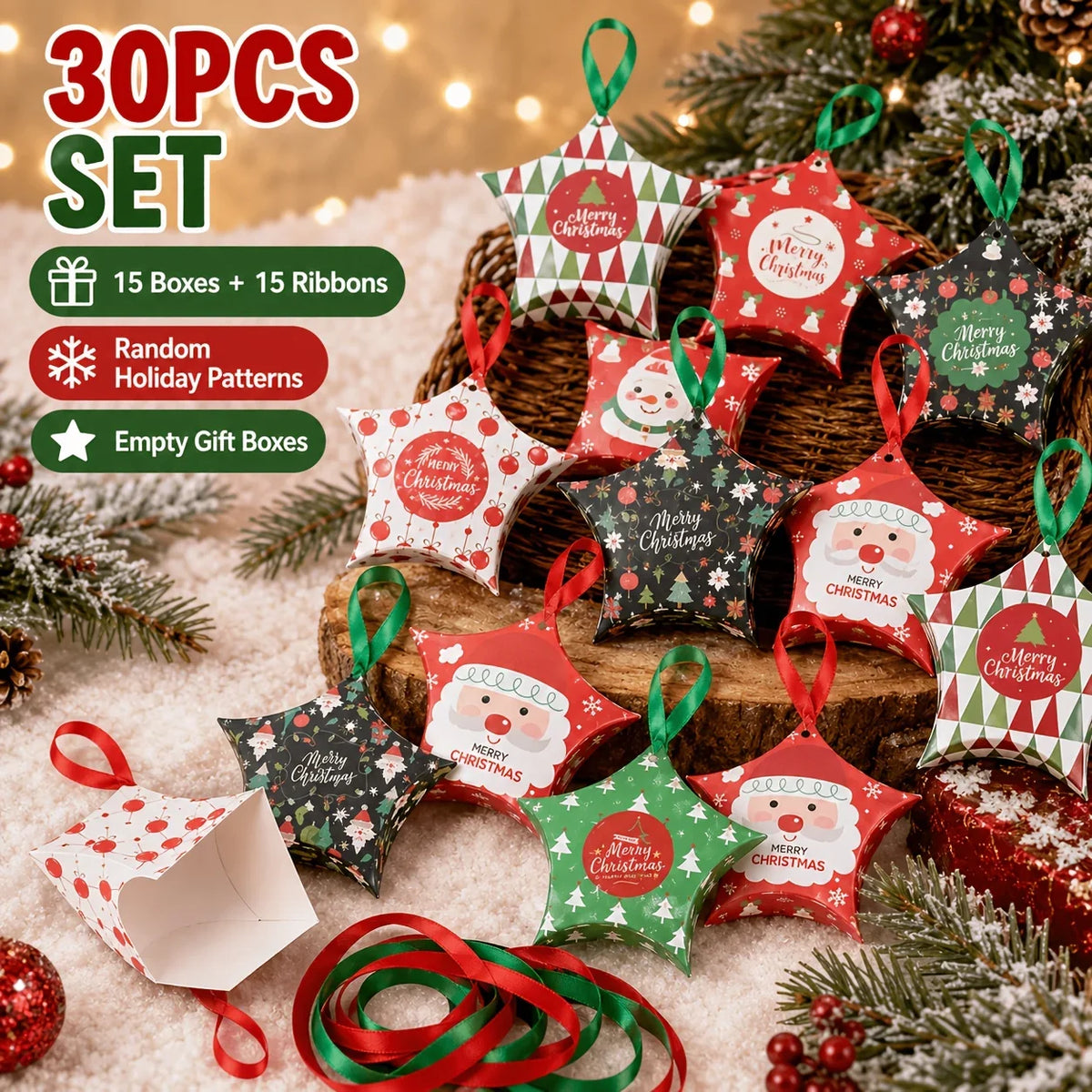 30 Pcs Star-Shaped Christmas Gift Boxes with Ribbons Christmas Gift Boxes Richie's