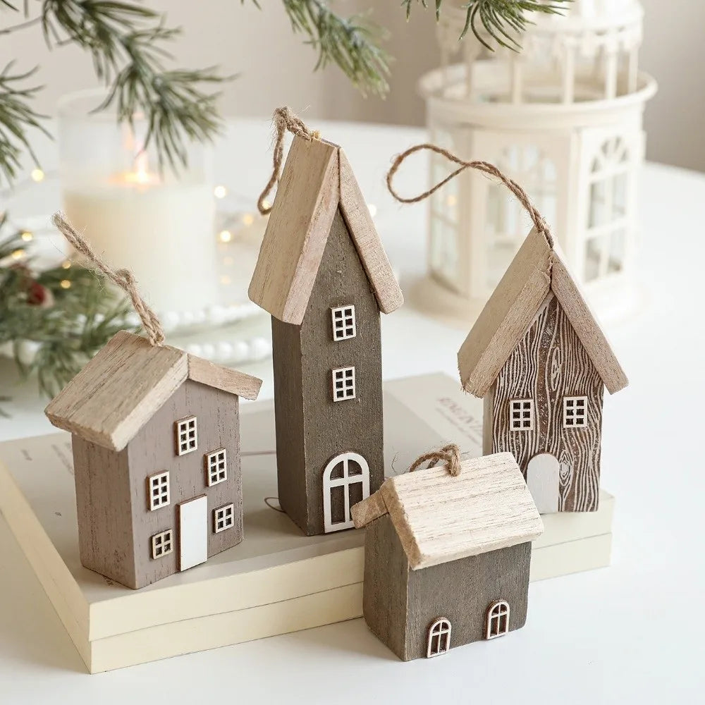 Wooden Christmas House Ornament – DIY Log Village Pendant Christmas Ornament Richie's