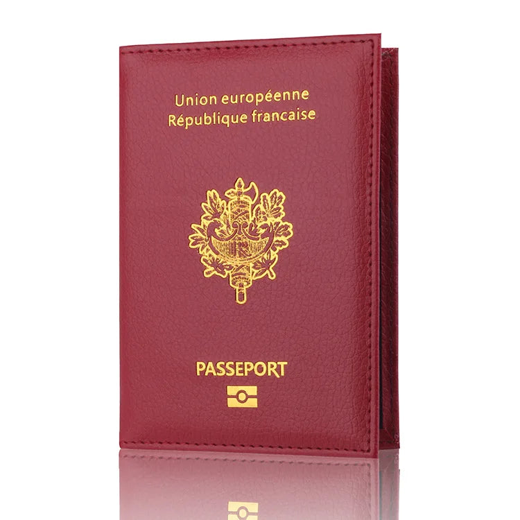 France Passport Cover PU Leather Travel Wallet Card Holder Passport Travel Wallet Richie's maroon