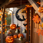 Gothic Moon Cat Metal Wind Chime – Halloween Bat & Witch Hat Décor Gothic Wind Chime Richie's