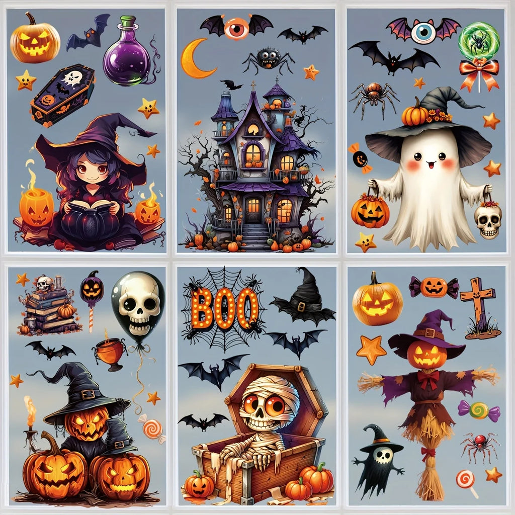 3D Halloween Window Clings – Castle, Bats, Witch & Pumpkin Decals Halloween Window Decals Richie's 6 Sheets One size fits all