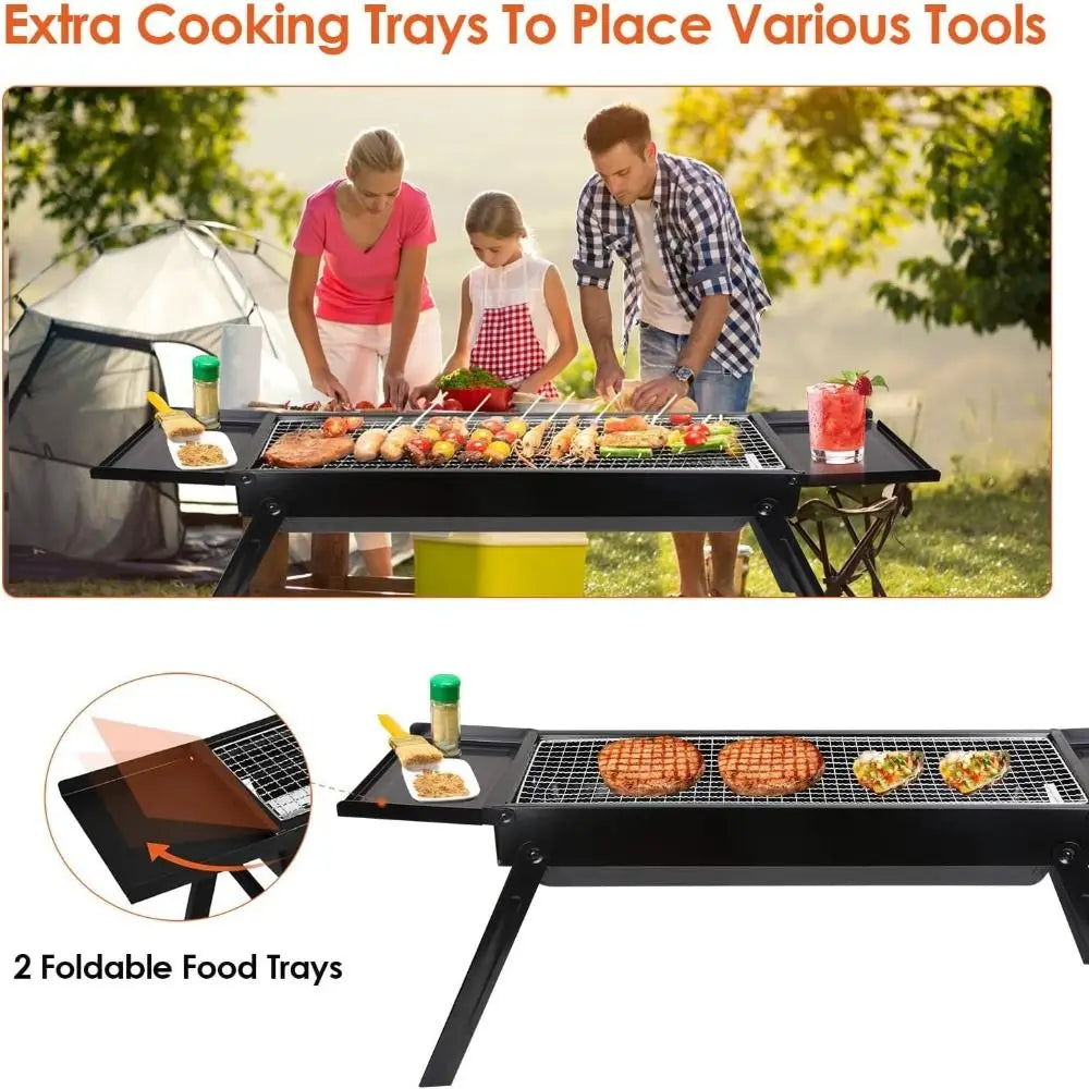 Folding Charcoal BBQ Grill with Side Trays – Portable Tabletop Charcoal BBQ Grill Richie's