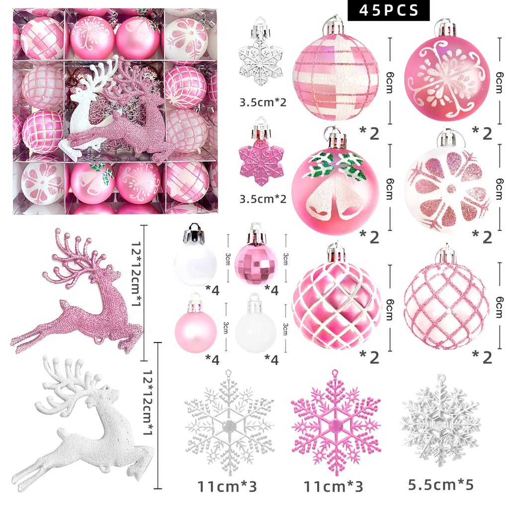 45-Piece Pink & White Christmas Tree Hanging Ornaments Set Christmas Tree Ornaments Richie's Pink Other