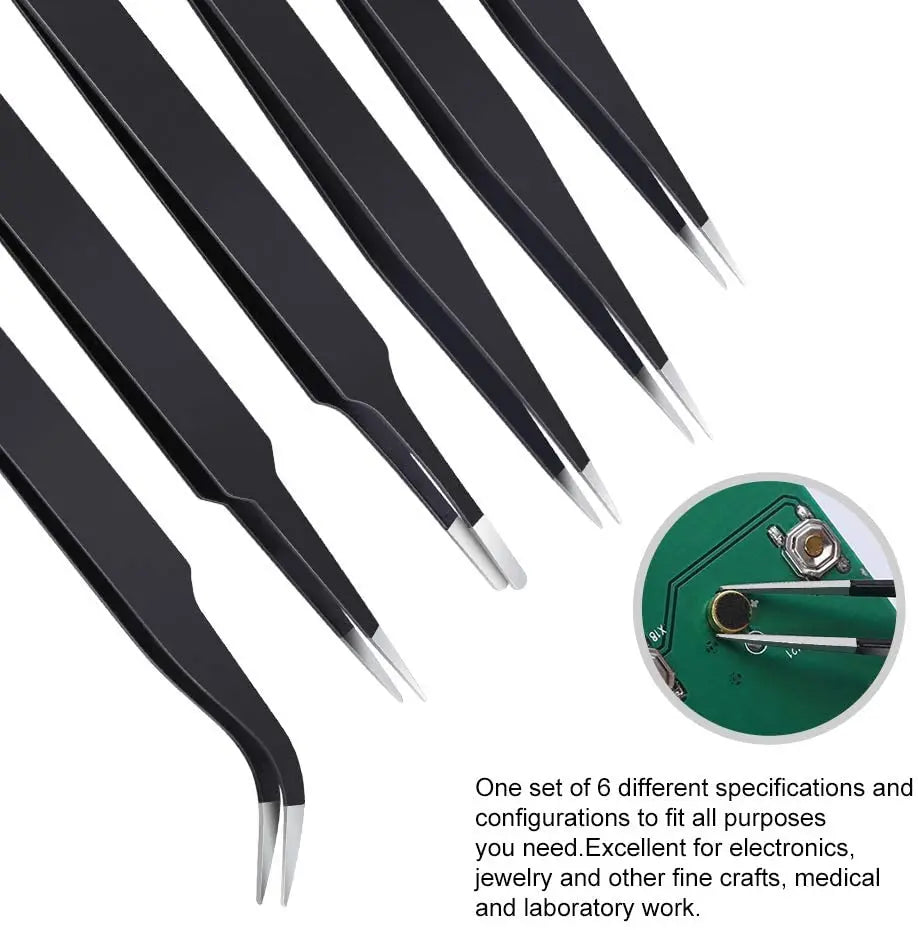 Binoax 6PC Anti-Static Precision Tweezers Set – Stainless Steel Precision Tweezers Set Richie's