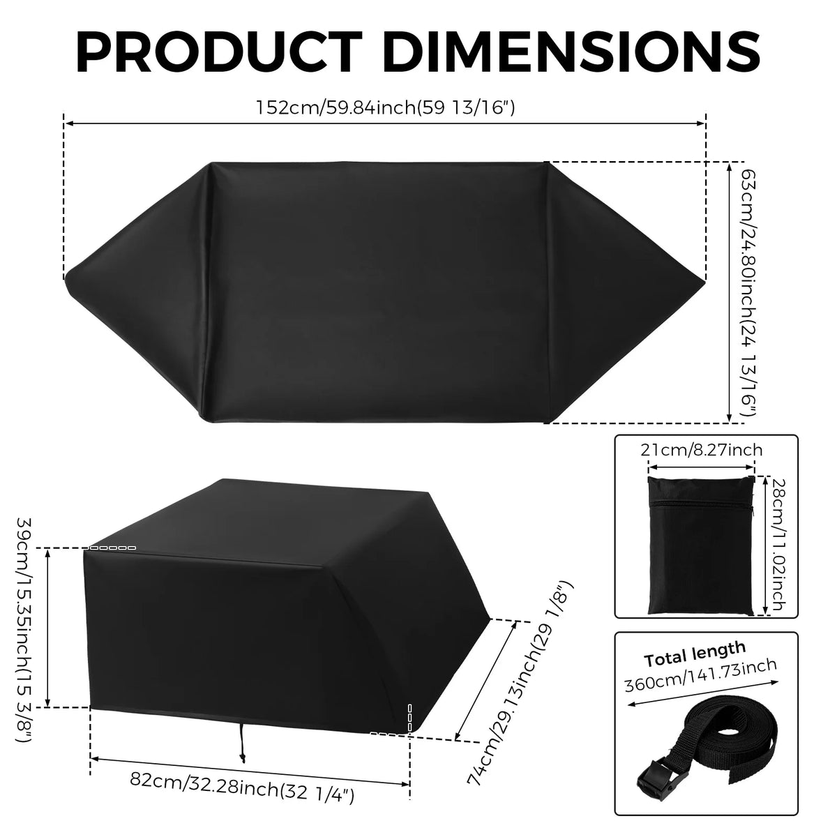 RV Rooftop AC Cover 600D Weatherproof Universal Camper Shield RV AC Cover Richie's for 82x74x39CM 152x63CM