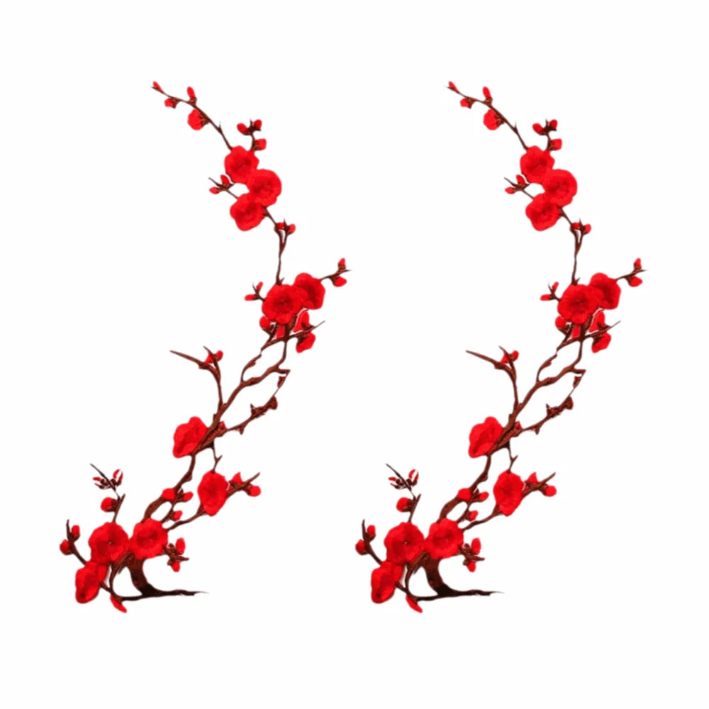 Cherry Blossom Iron-On Embroidery Patches – 2Pcs Floral Appliqué Embroidery Iron-On Patch Richie's Red