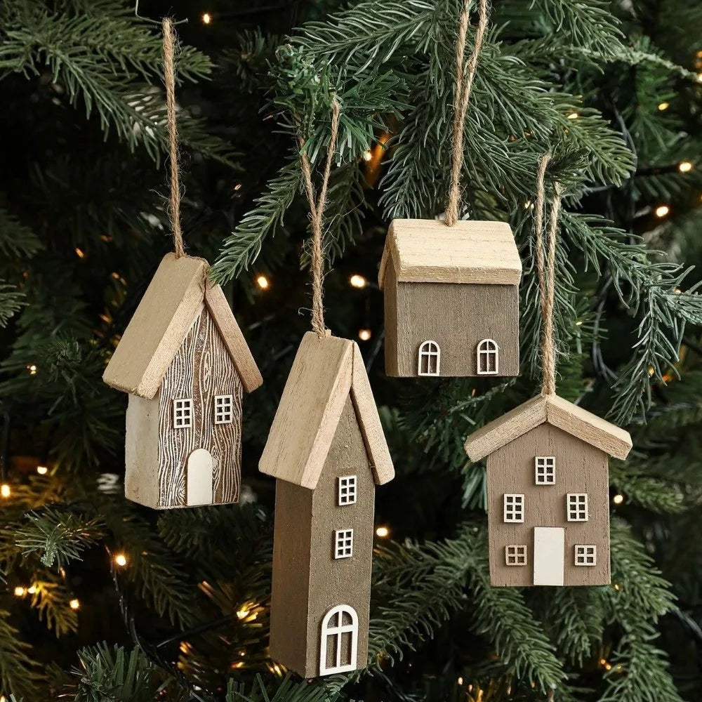 Wooden Christmas House Ornament – DIY Log Village Pendant Christmas Ornament Richie's