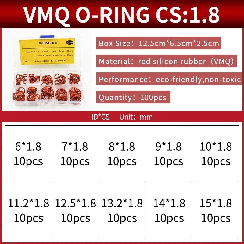 NBR Silicone FKM O-Ring Repair Kit – 1.8mm & 2.65mm Gasket Set O-Ring Repair Kit Richie's 145-VR-BW100S