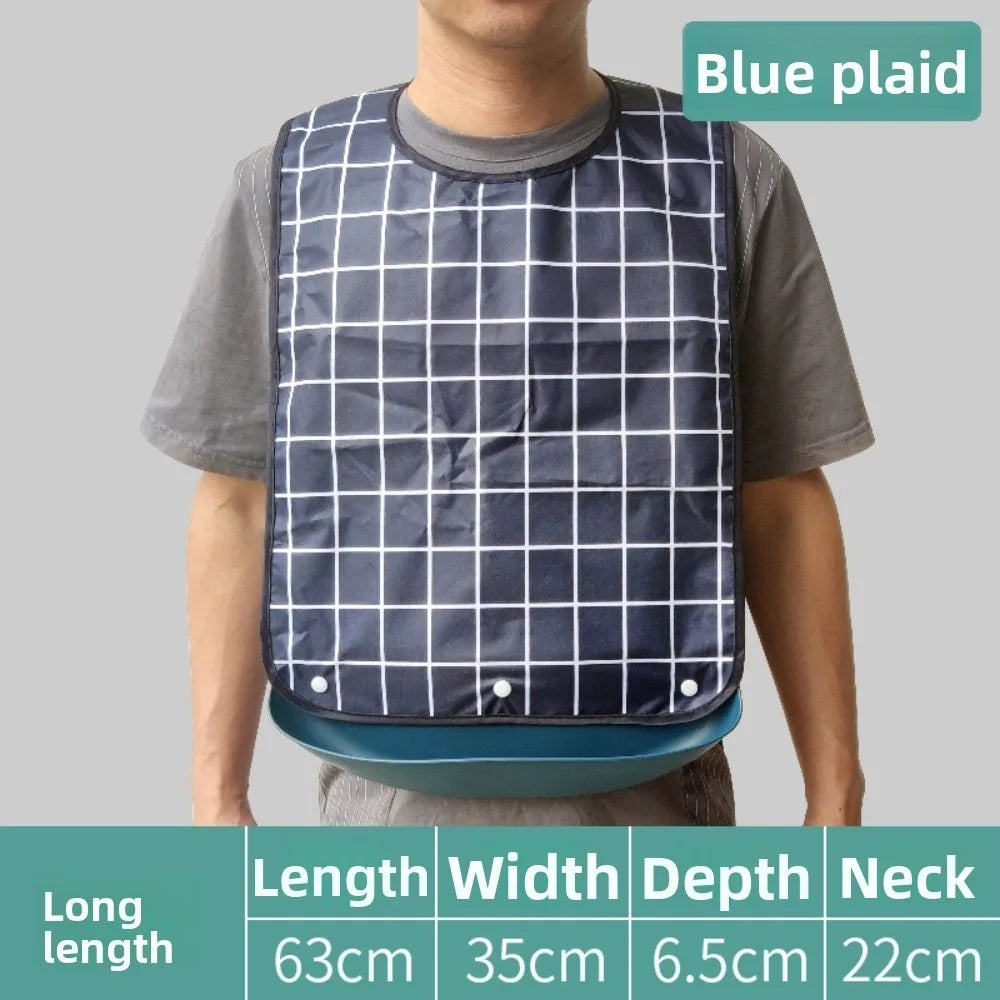 Waterproof Adult Bib Washable Dining Apron S/M/L Adjustable Adult Dining Bib Richie's Blue-L
