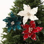 Glitter Poinsettia Artificial Christmas Flower 22cm Decoration Christmas Artificial Flower Richie's