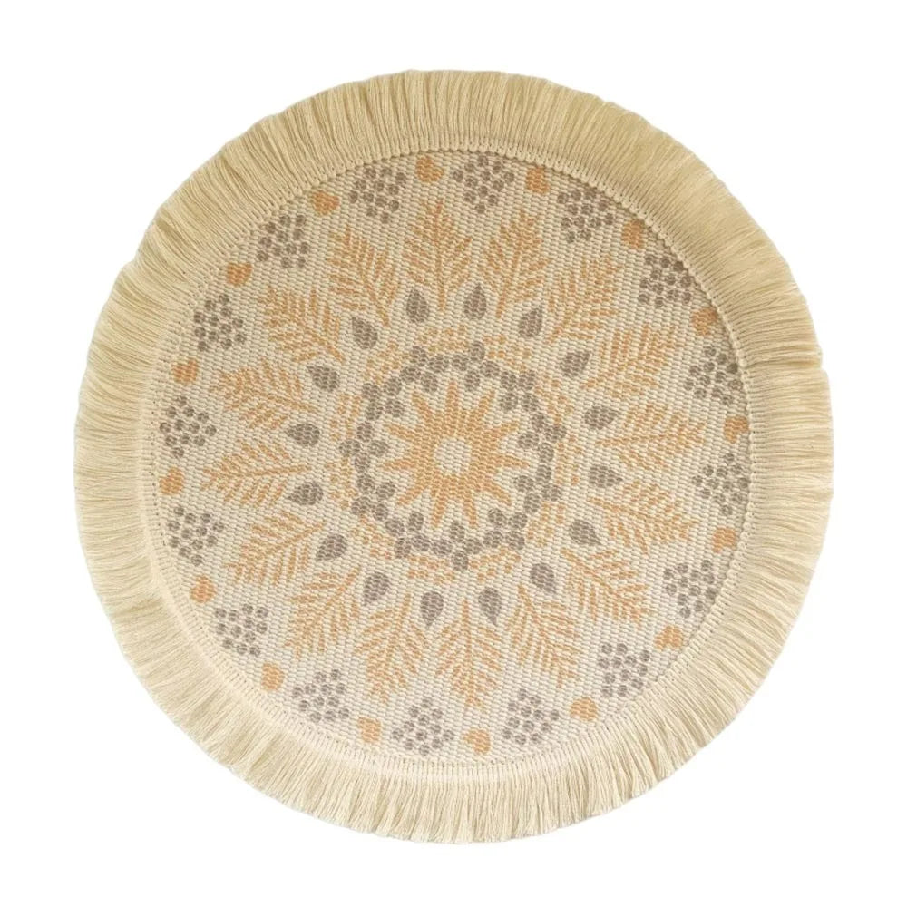 Bohemian Round Woven Placemat – Heat Resistant & Non-Slip Tassel Woven Placemat Richie's Orange Grey 2 L